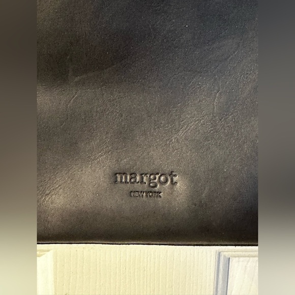 MARGOT Black Genuine Leather Chevron Hobo Bag Purse Adjustable Strap North/South - Picture 9 of 16